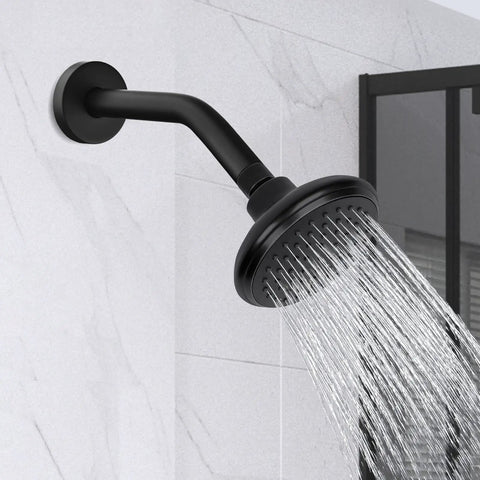 Solid Brass 8 Inch Matte Black Shower Arm With Flange Replacement Anti Leak Ceiling Wall Mounted Bend Durable Metal Construction Standard One Half Inch NPT No Fuss Install Corrosion Resistant installed on wall