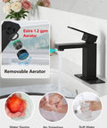 No Brainer Install Matte Black Bathroom Faucet With Deck Plate Kit showing water flow and aerator details