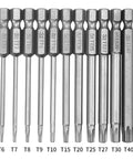Kickass 11 Piece Security Torx Bit Set Hardened S2 Steel With Grabby Magnetic Tips And Quarter Inch Hex Shank T6 to T40 sizes