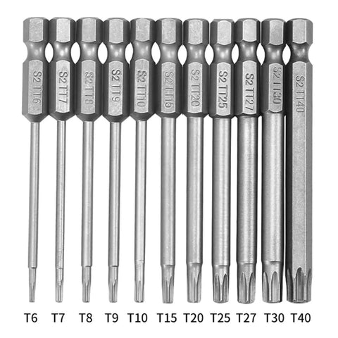 Kickass 11 Piece Security Torx Bit Set Hardened S2 Steel With Grabby Magnetic Tips And Quarter Inch Hex Shank T6 to T40 sizes