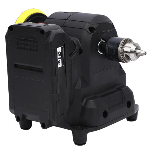 Rosvola Mini Bench Grinder Cordless With Flexible Shaft And Rechargeable Battery For Polishing Metal Wood Stone Vibration Reduction Us Plug Compact Design Home Workshop Essential Tool, side view showing motor and chuck.