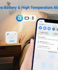 WiFi Thermometer and Humidity Sensor IBS TH3 Smart Temp Humidity Monitor With Remote Phone Access, 2.4GHz Wireless Control, No Gateway Needed, Easy App Setup for Home, Office, Garage, or Patio, on bedside table