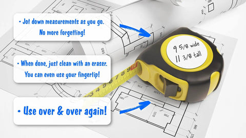 Erasable Tape Measure Scratch Pad 2 Pack Reusable Measurement Note Pad Peel and Stick Jobsite Tough Made in USA for Construction Woodworking Carpentry DIY Projects on tape measure