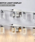 4 Light Brushed Nickel Crystal Vanity Light Fixtures With Dimmable LED Over Mirror, dual lighting modes displayed