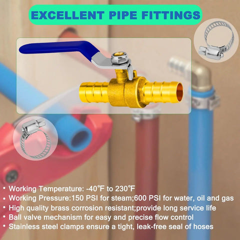 Beefy 2 Pack 3 Quarter Inch Heater Hose Shut Off Ball Valve With Barbed Fittings And Stainless Steel Clamps highlighted