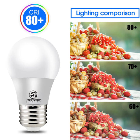 CRI 80+ A15 Refrigerator LED Bulbs 40W Equivalent 5.5W Dimmable No Flicker No Noise Daylight 5000K E26 Base light comparison
