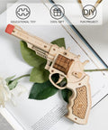 3D Wooden Puzzle Revolver Model Kit With Rubber Band Mechanism Dope Build Kit For Adults And Teens Mechanical Brain Teaser Craft Project Unfinished Wood Model Unique Gift Idea For Family Fun, unfinished wood revolver
