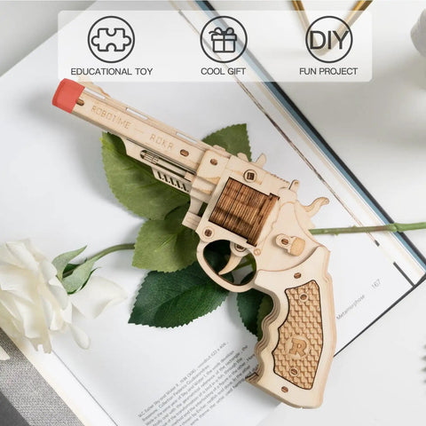 3D Wooden Puzzle Revolver Model Kit With Rubber Band Mechanism Dope Build Kit For Adults And Teens Mechanical Brain Teaser Craft Project Unfinished Wood Model Unique Gift Idea For Family Fun, unfinished wood revolver