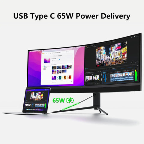 Ultrawide 45 Inch Curved Gaming Monitor With 5120 By 1440P 120Hz 32 By 9 HDR400 USB Type C 65W Power Delivery PIP And PBP