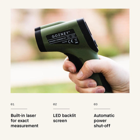 Infrared Thermometer With Built In Laser For Precise Temperature Readings, LED Display, Non Contact Measurement, 9V battery included, held in hand