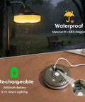 LED lantern from 2 Pack Camping String Lights 4 In 1 Camp Light With 8 Modes And 32.8 Feet Hanging Tent Lights, showing waterproof design and charging.