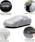 Heavy Duty All Weather 2 Layer Car Cover With Driver Door Zipper Universal Sedan Fit Up To 200 Inches Waterproof UV Protection