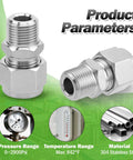 Two Goldpea 304 stainless steel compression adapters, 3/4 in OD x 3/4 in NPT male tube fittings; front view; pack of 2
