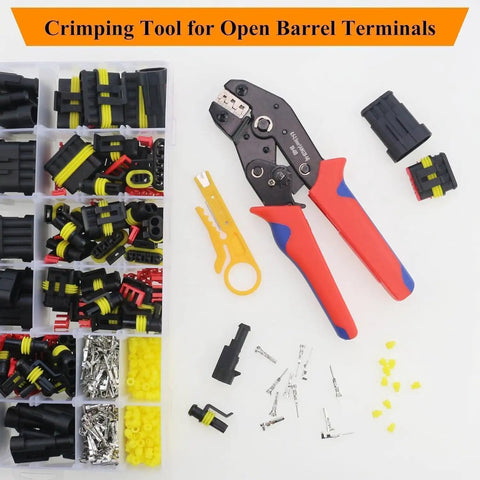 Must Have Waterproof Automotive Electrical Connectors Kit 1 To 6 Pin Set With Ratcheting Crimper Pliers 50 Sets 16-22 AWG