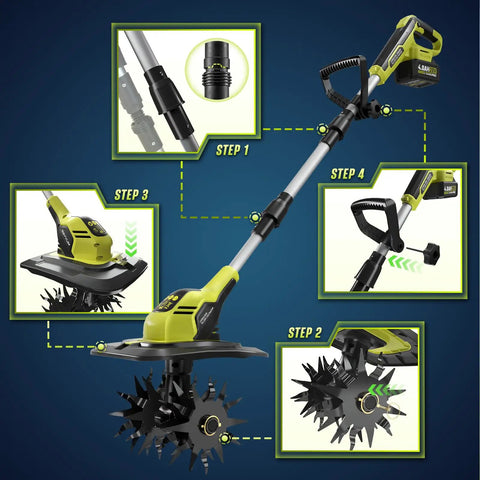 Cordless Garden Tiller With Dual 20V 4Ah Batteries, 9 Inch Tilling Width assembly steps