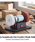 Rock Solid 150W Desktop Electric Grinding Machine Featuring Hella Strong Dual Spin Polisher on a wooden work table.