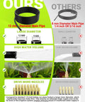 Comparison of Ultimate Drip Irrigation Kit With 100 Ft Hose, 26 360 Degree Adjustable Mist Nozzles to others, highlighting larger diameter pipe and more nozzles.