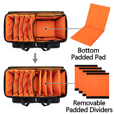 DJ Cable Organizer Bag With Detachable Padded Bottom And Dividers showing bright interior and flexible divider system.
