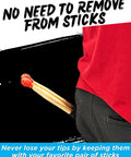Silicone Drumstick Dampeners Replace Pads Quiet Practice Mute Tips 4 Pack attached to drumsticks in a pocket for easy access.