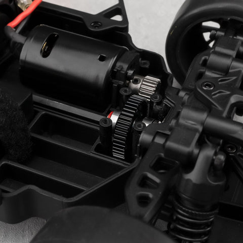 Steel Main Gear 0.5M 44T 48T RC Spur Gear installed in Arrma 1/18 Granite Grom Typhon, close-up view showing durability details.