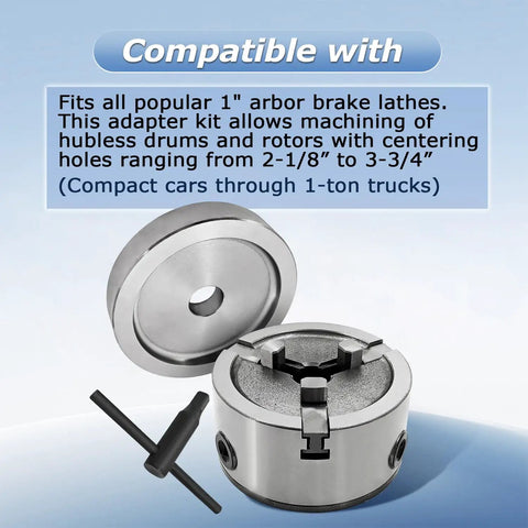 Beefy 3-Jaw Quick Chuck Adapter Set For 1 Inch Arbor Brake Lathes That Lets You Machine Hubless Drums And Rotors With Center Holes