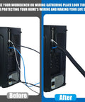 Comparison of wiring management with Built Tough For Your Ride 50 Ft Split Wire Loom Tubing; before with messy cables, and after neatly organized.