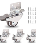 4 Pack 1.5 Inch L Shaped Swivel Casters with Brakes Quiet TPE Rubber Wheels Metal Housing Replacement for Furniture
