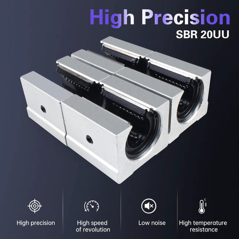 Four Pack SBR20UU Aluminum Block 20mm Linear Motion Ball Bearing Slide Block For SBR20 20mm Linear Guide Rail Heavy Duty Box Slider Built Tough As Nails For Smooth Precise Movement
