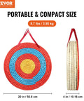 Portable 20 Inch Round Straw Archery Target, 4 Inch Thick, Lightweight Handmade Solid Straw Target With Deep Red Finish