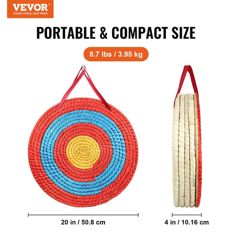 Portable 20 Inch Round Straw Archery Target, 4 Inch Thick, Lightweight Handmade Solid Straw Target With Deep Red Finish