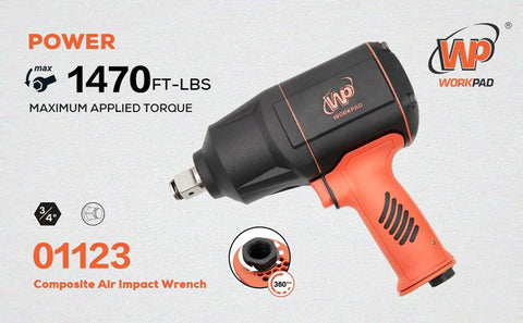 Heavy Duty 3/4 Inch Air Impact Wrench With Twin Hammer Design, Pro Pneumatic Tool, 1470 Ft-Lbs Torque, Lightweight Composite