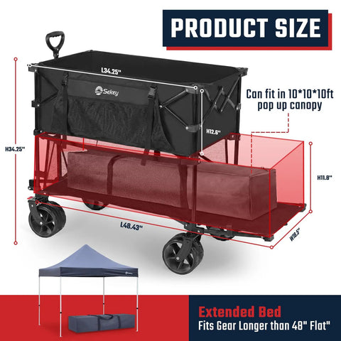 500 Lbs Heavy Duty Double Decker Wagon With Extender 400 L Large Capacity Collapsible Garden Cart with big wheels