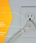 Angled Flat Plug Extension Cord With SlimLine Design And 3 Grounded Outlets, 13 Foot Indoor Power Cord in white wall socket