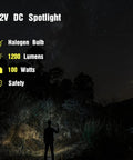 Heavy Duty Handheld Spotlight With 12V DC Charger, Halogen Bulb, lighting up dense forest in nighttime scene