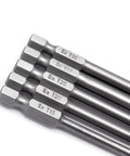 Close-up of Hex Head Allen Wrench Drill Bit Set 47Pcs With Metric And SAE showing various S2 steel hex bits with marked sizes