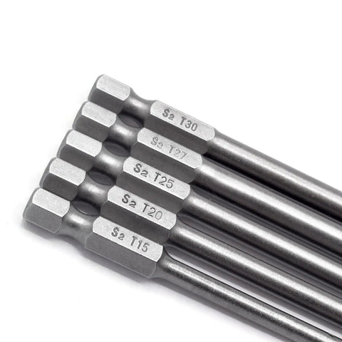 Close-up of Hex Head Allen Wrench Drill Bit Set 47Pcs With Metric And SAE showing various S2 steel hex bits with marked sizes