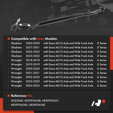 Front Outer Right Tie Rod End For Jeep Wrangler JL 2018 2024 And Gladiator JT 2020 2023 With Dana M210 Wide Track Axle Easy Install Replacement Steering Linkage, black steel