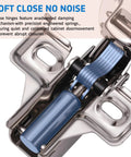 Close-up of 100 Pack Self Closing Concealed Cabinet Hinges For One Half Inch Overlay Face Frame Cabinets 105 Degree stainless steel soft close mechanism with advanced damping.