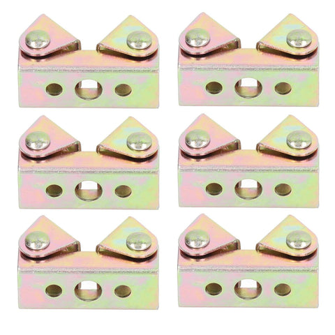 Six Piece Magnetic V Type Welding Clamp Set in Stainless Steel With Adjustable Fixing For Stable Positioning And Quick Hands Free Alignment In Welding Doors Furniture Machinery And More A Real Workhorse For Any Fab Shop, showing front view of clamps.