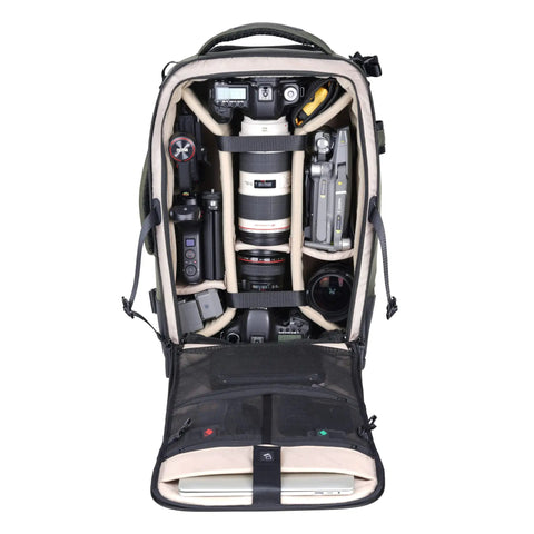 Open 58T Pro Camera Trolley Bag And Backpack For DSLR And Mirrorless Gear With Removable Partitions Left Tripod Pocket