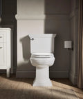 Stonewood Elongated Wood Toilet Seat With Color Matched Hinges, Compression Molded Wood For A Solid Feel, white finish, installed