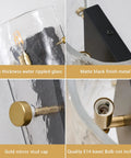 MWZ Modern 2-Light Wall Sconce Set of 2 with Water Rippled Glass Shades 11" features high thickness water rippled glass and matte black metal.