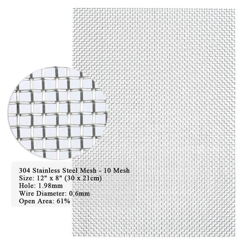 Close-up and full view of Stainless Steel Woven Wire Mesh 10 Mesh 12 By 8 Inch 3 Pack Built To Last No Rust With 1.98mm Openings