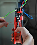 Self Adjusting 3 In 1 Wire Stripper Crimper And Cutter For 10 To 24 AWG Automatic Universal Stripping Tool 8 Inch Multitool in use
