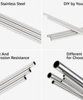 Four 1/2 in OD 304 stainless steel tubes, 10 in long, 1 mm wall thickness.