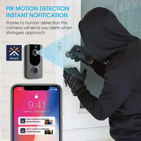 Smart Wireless Doorbell Camera With 1080P HD Video IP65 Weatherproof Outdoor Clear Night Vision Motion Alerts in use