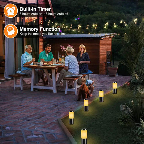 Family enjoying evening with RGB Color Changing Outdoor Landscape Lights 12V Low Voltage LED Garden Pathway Lighting With Remote Control