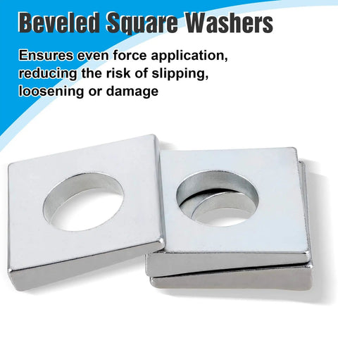 Beveled Square Washers Set Of Six For Leveling One Half Inch Inner Diameter And One And One Eighth Inch Outer Diameter Thick From Two To Six Point Six Millimeter Plain Carbon Steel Galvanized Shims In Silver Finish DC CLISENCE