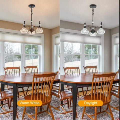 Modern Black Three Light Pendant Chandelier For Kitchen Island Farmhouse Living Room Bedroom And Hotel Decor Sleek Industrial Iron And Glass Design With Easy Install in dining room with warm white and daylight settings