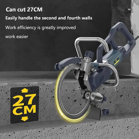 Badass Wall Cutting Machine With 8800W Brushless Motor and Inline Water Pump cuts concrete slabs up to 27 cm deep with precision.